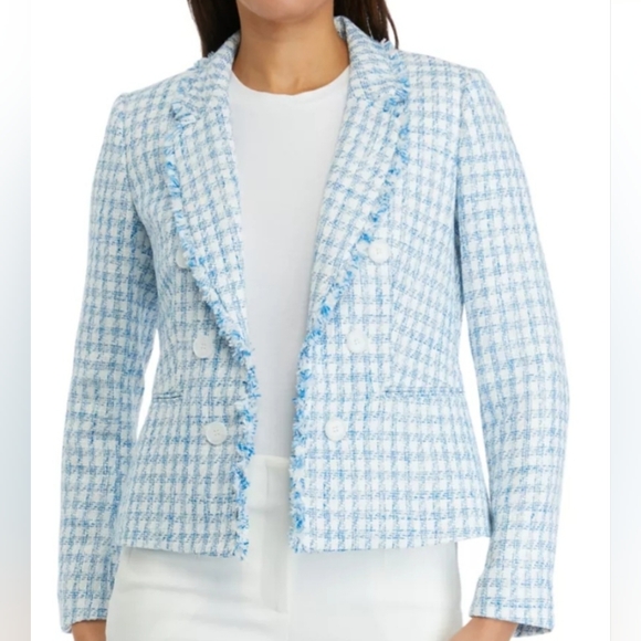 The Limited Jackets & Blazers - The Limited Blue and White Tweed Jacket